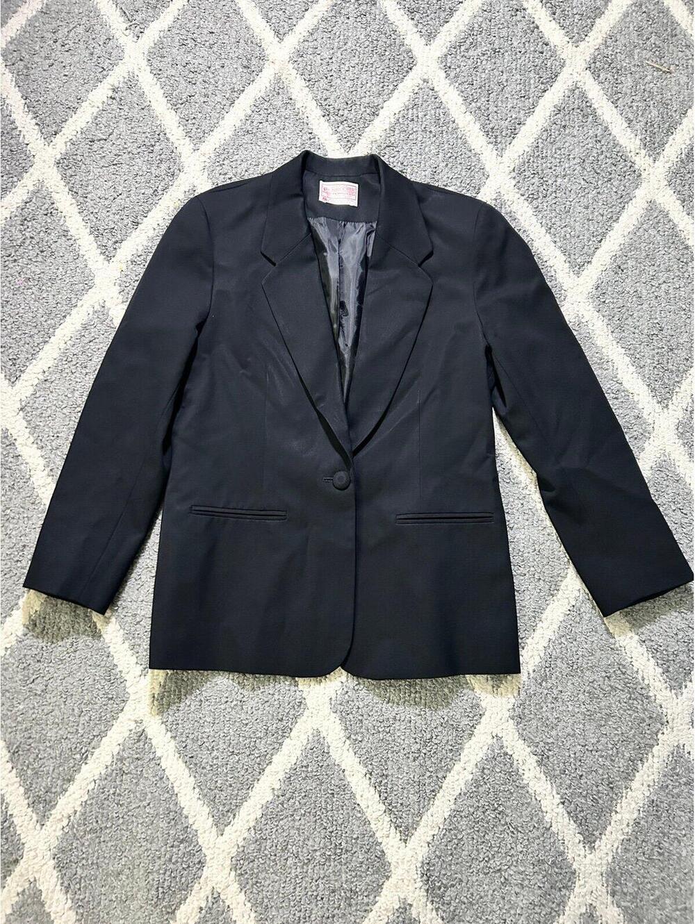 Pendleton 100% Virgin Wool Blazer Jacket Black Womens Petite Size 8